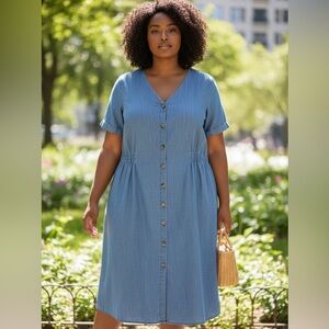 MASSANA Light Blue Button-Front Chambray Dress size xxl